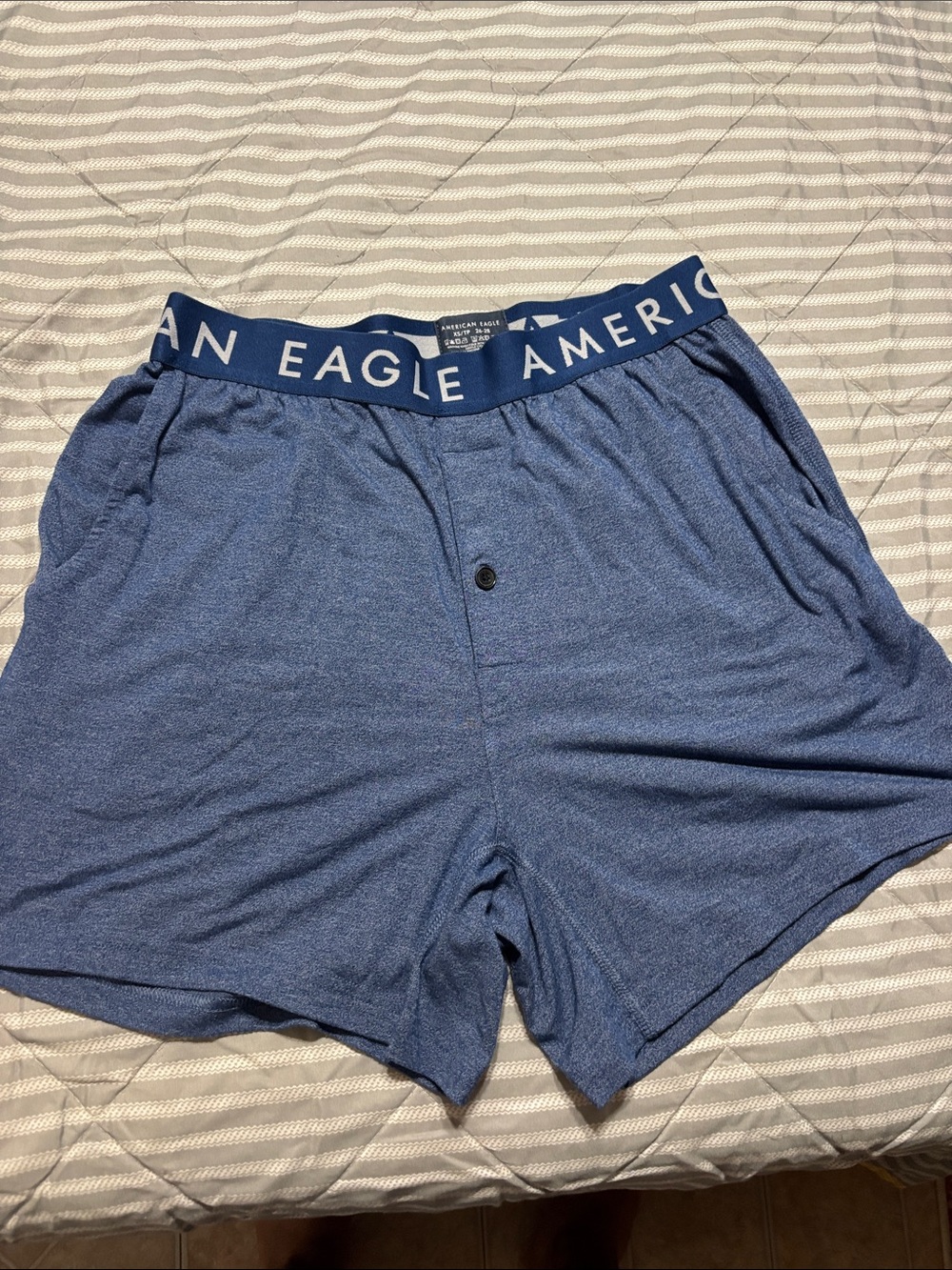 American Eagle Outfitters Blue Heather Knit Boxer Shorts with Branded Waistband